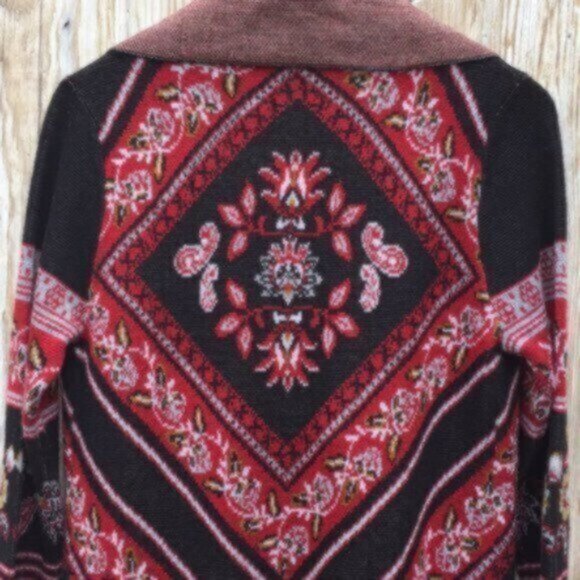 [New] Max Sport LA (XS=4) Knit Duster Style Long Cardigan Sweater Black/Red/Gray - Picture 2 of 8